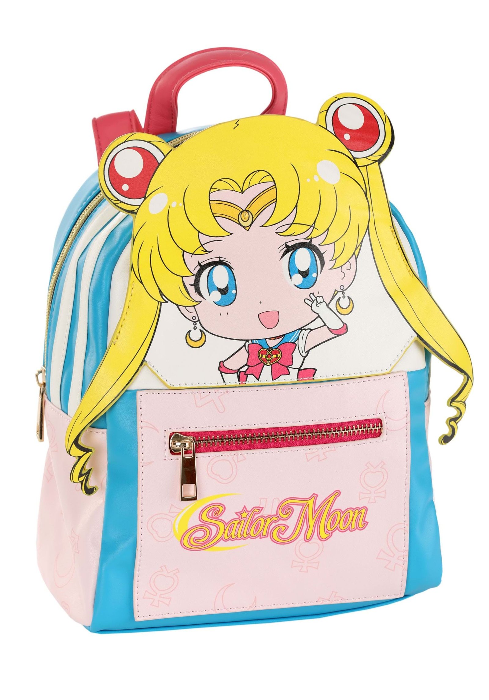 Sailor Moon Pink & Blue Chibi Face Backpack | Anime Backpacks